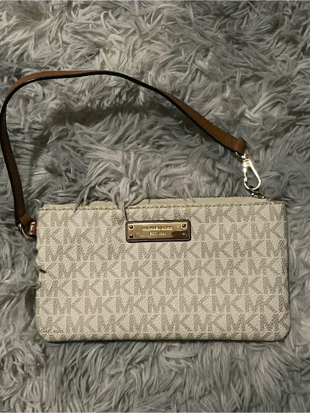 Michael Kors Vanilla Edition Patterned Wristlet Wallet with Brown Strap